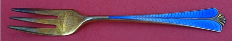 Pastry Fork 3-tine w/ cobalt enamel vermeil 5 3/4